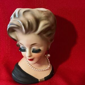 Vintage 1960’s Inarco Elegant Lady Head Vase with Pearl Necklace and Earrings